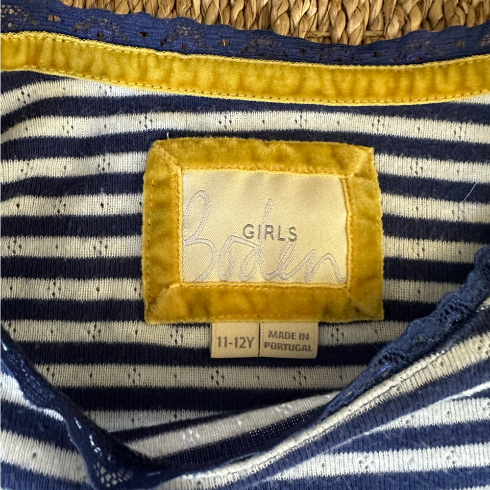 Mini Boden striped pointelle long sleeve t-shirt, size 11-12 - Picture 2 of 3
